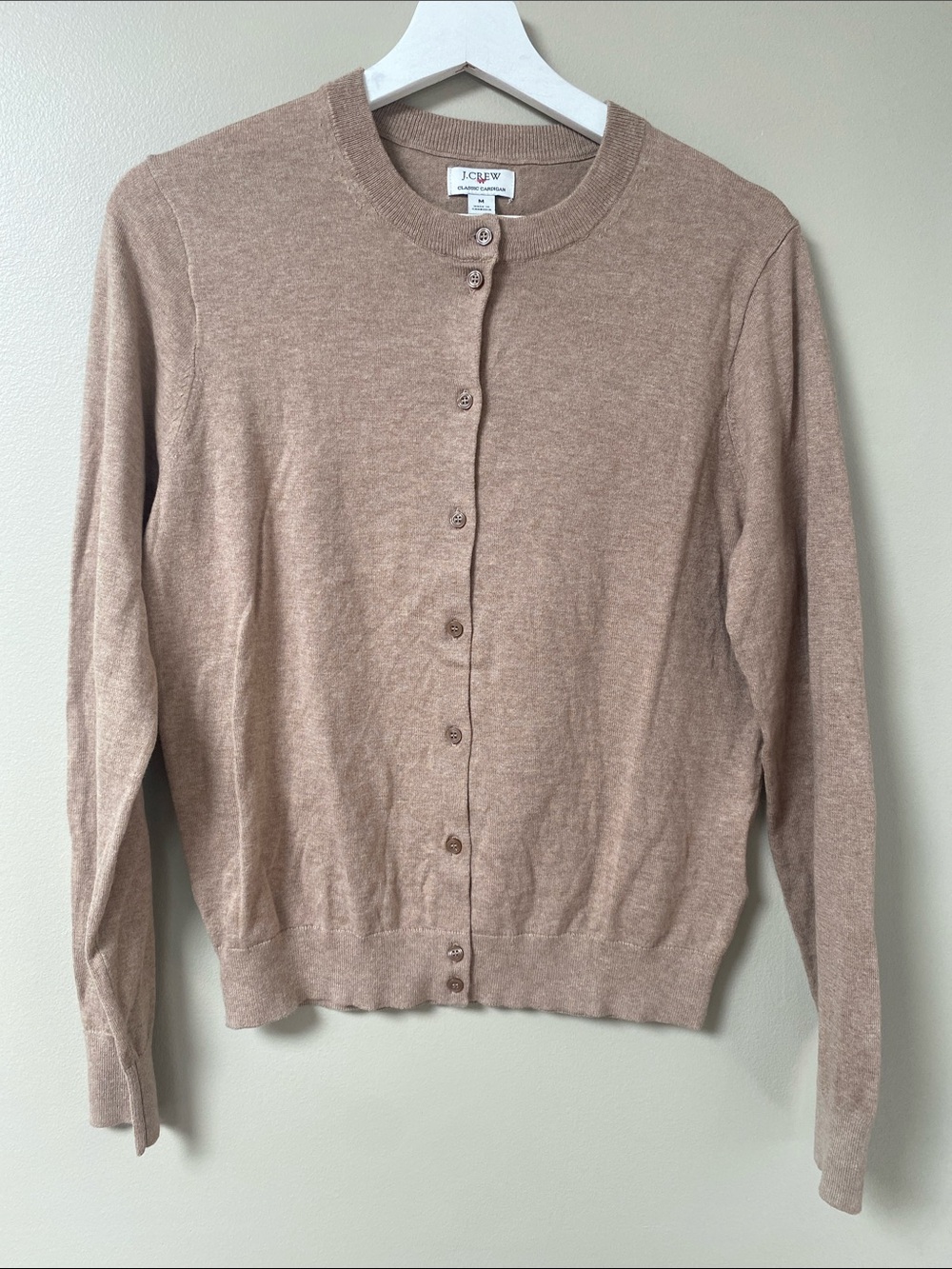 J. Crew Women's Crewneck Button-Front Cardigan Tan size medium